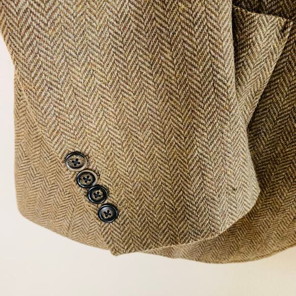 Paul Jones Sz M Wool Herringbone Sport Coat Blazer Jacket Brown Corduroy Collar - Picture 6 of 14